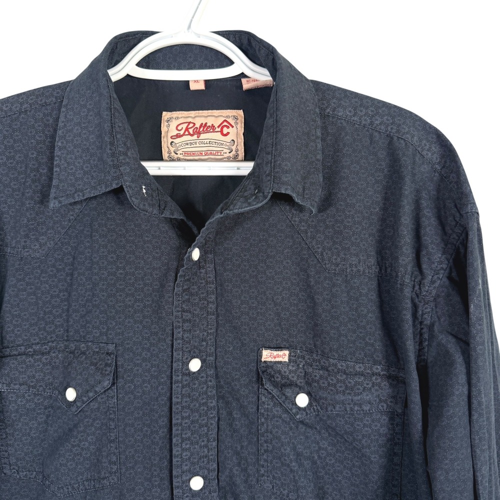 Rafter C Pearl Snap Western Shirt Mens XL‎ Black Geometric Cowboy L/S Cotton